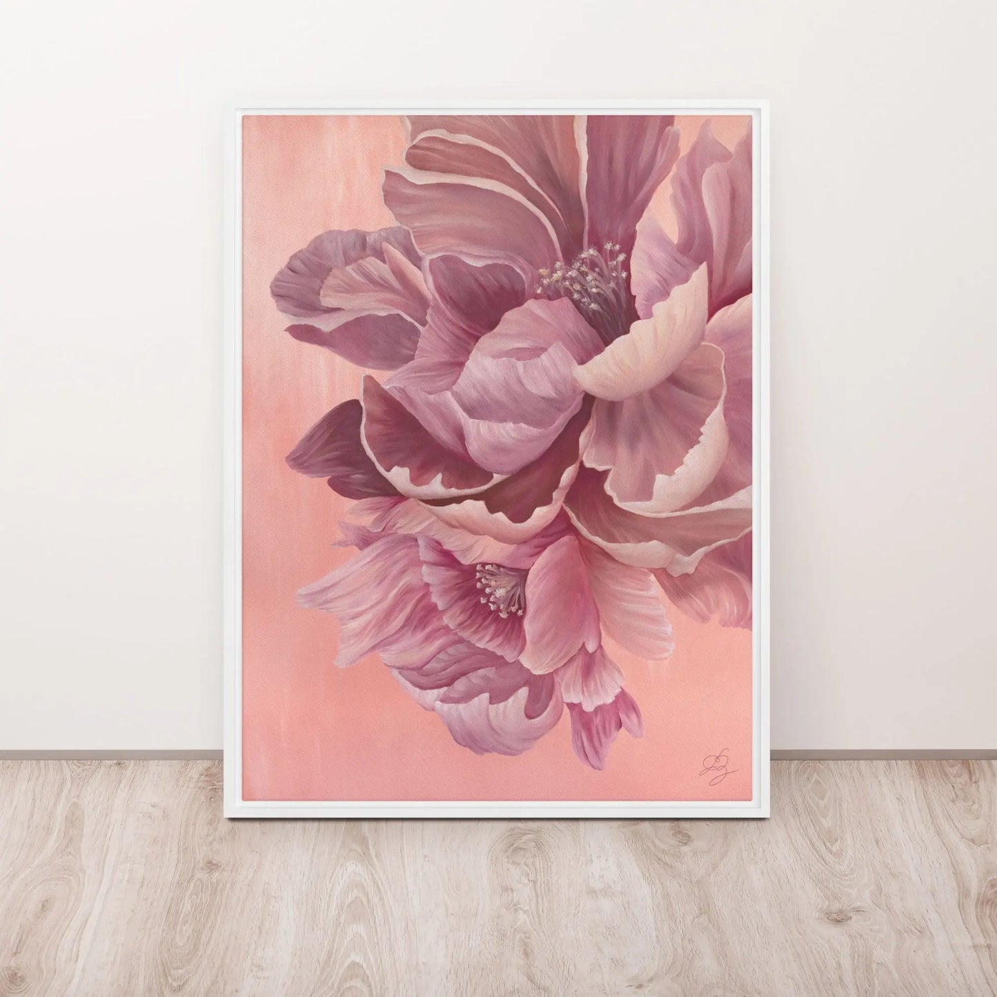 Peony's Tale – Pine Framed Canvas Art_lyheart